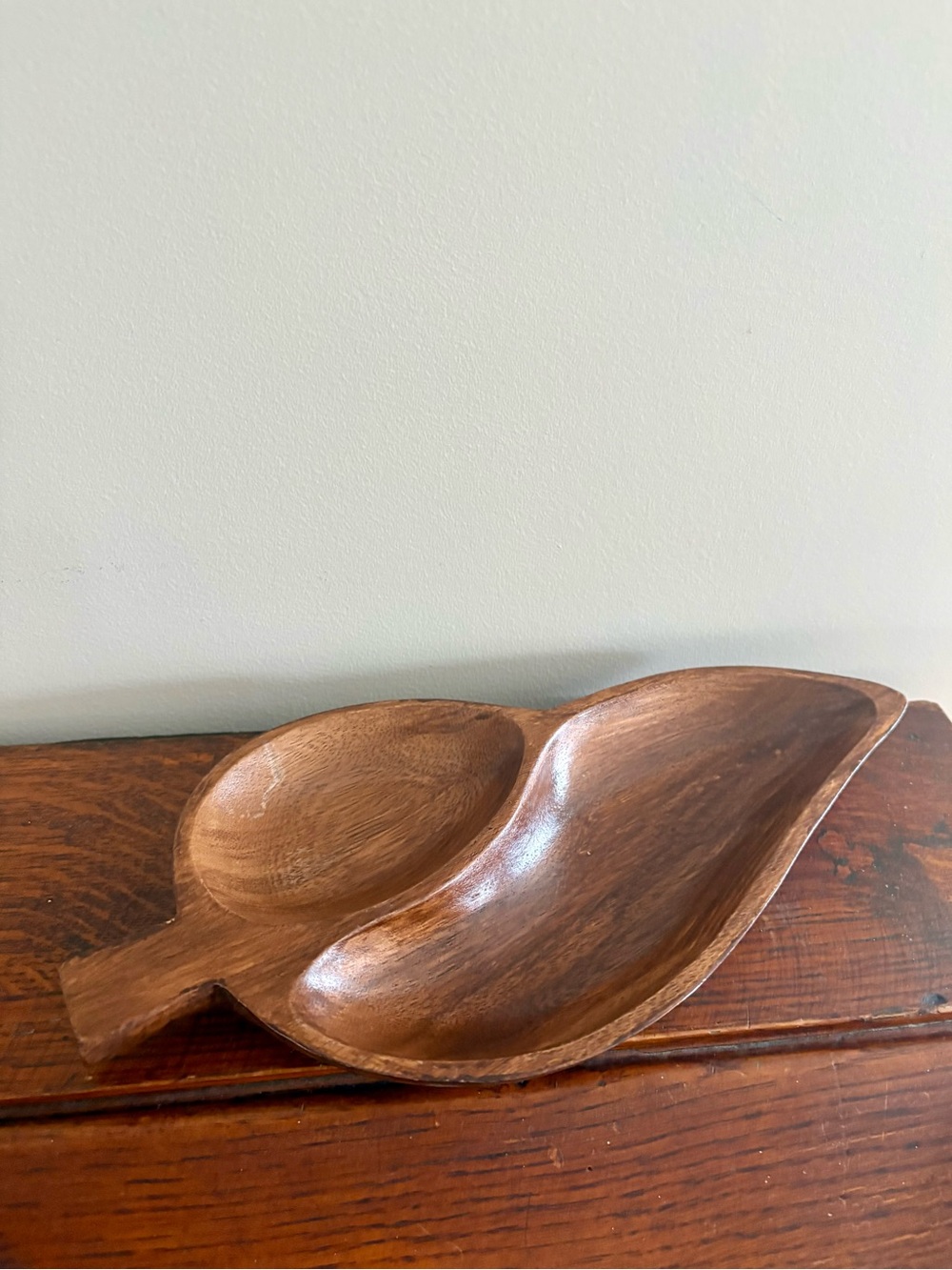 MCM Wooden Leaf Double Serving Bowl - Brown